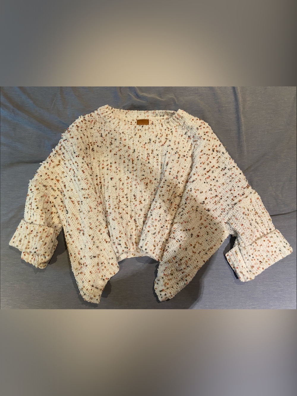 POL Cream Speckled Knit Cropped Sweater